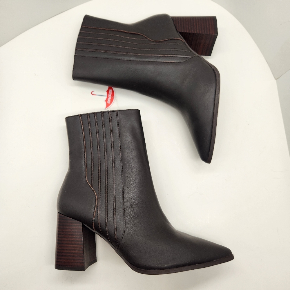 Blondo Heeled Booties 11 Brown Leather Waterproof Indi Ankle Pointy New $160